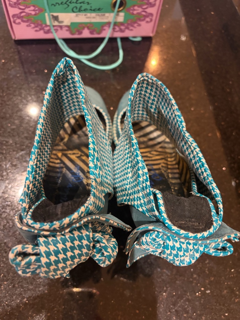 Irregular Choice Vintage Teal Houndstooth Fold-Over Ankle Boots - Picture 2 of 10